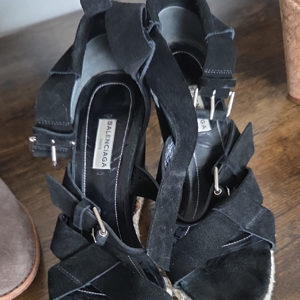 Balenciaga Black Strappy Sandals with Chunky Heel